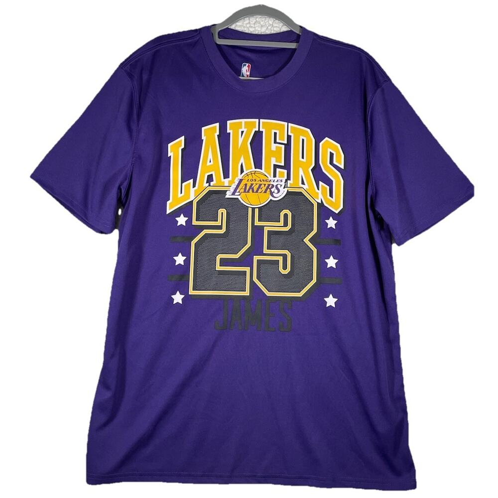 NBA Los Angeles Lakers 23 Lebron James Purple Polyester Tee Shirt Men’s Size L